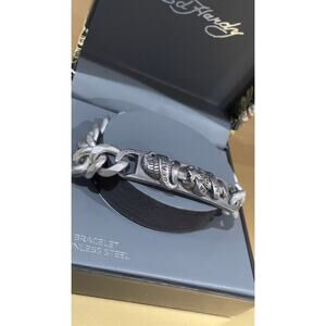 Ed Hardy Death Or Glory Metal Bracelet New With Tags Official Merch Silver